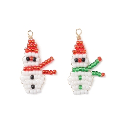 (52) Непрозрачная лаванда 2 шт. 2 цвета рождественские стеклянные бусины-снеговики подвески, с медной проволокой светло-золотистого цвета, разноцветные, 31~32x17~18x2 мм, отверстие : 1.6 мм, 1 шт / цвет