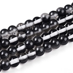 Черный Запекание окрашенные прозрачные стеклянные бусины нити, круглые, два тона, чёрные, 6~6.5 мм, отверстие : 1 мм, около 142~147 шт / нитка, 30.31~31.50 дюйм (77~80 см)