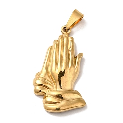 Золотой Вакуумное покрытие pvd 201 подвески из нержавеющей стали, молящаяся рука, золотые, 35x20x4.5 мм, отверстие : 7x3.5 мм