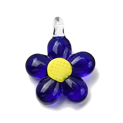 Темно-Синий Подвески лэмпворк ручной работы, цветок, темно-синий, 27.5~28.5x22.5~23x8~9 мм, отверстие : 1.8 мм