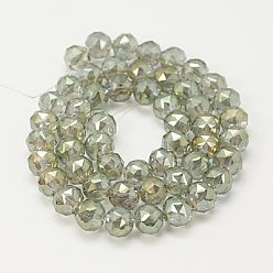 Dark Sea Green Electroplate Glass Beads Strands, Full Rainbow Plated, Faceted, Round, Dark Sea Green, 8mm, Hole: 1mm