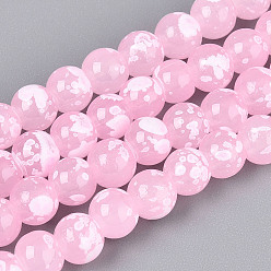 Бледно-Розовый Выпечка краска бисер пряди, круглые, розовый жемчуг, 6~6.5 мм, отверстие : 1~1.2 мм, около 142~143 шт / нитка, 29.92~30.71 дюйм (76~78 см)