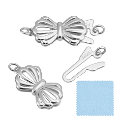 Платина 925 застежка из стерлингового серебра, бантом, с целью перехода в кольце, с полировкой из замши, платина, 8.5x20x2.5 мм, отверстие : 2 мм, 1 PC