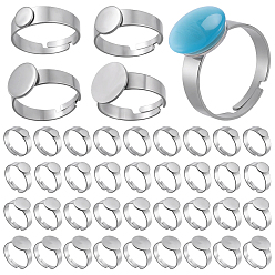 Stainless Steel Color 48Pcs 4 Styles Adjustable 304 Stainless Steel Finger Rings Components, Pad Ring Base Findings, Flat Round, Stainless Steel Color, 17~17.5mm, 12pcs/style
