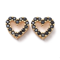 Золотой Латунные микропаве черные циркониевые многожильные звенья, сердце, золотые, 8.5x9x3.5 мм, отверстие : 3x0.5 мм