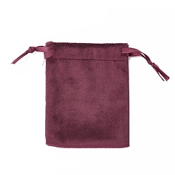 FireBrick Velvet Jewelry Drawstring Bags, with Satin Ribbon, Rectangle, FireBrick, 10x8x0.3cm