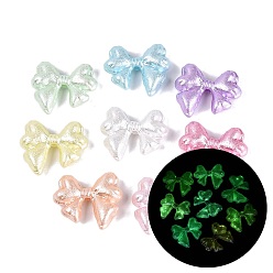 Mixed Color Luminous Opaque Acrylic Beads, Bowknot, Glow in the Dark, Textured, Mixed Color, 28x32x9mm, Hole: 2.8mm, about 167pcs/500g