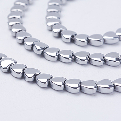 с Платиновым Покрытием Гальванизировать немагнитных синтетический гематит бисер пряди, бисер нитей, сердце, с покрытием платиным, 4x4x2 мм, отверстие : 0.8 мм, около 112 шт / нитка, 15.9 дюйм (40.5 см)