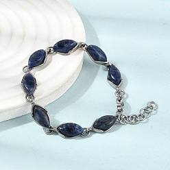 Содалитовое Браслеты из натурального содалита 304 цепочка из нержавеющей стали с звеньями в форме конского глаза, цвет нержавеющей стали, 5.91 дюйм (15 см)