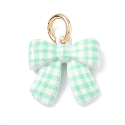 Bowknot Brass Enamel Pendants, Golden, Tartan Bowknot Charm, 14x13.5x4mm, Hole: 4mm