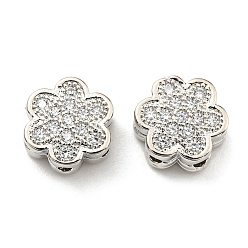 Платина Реечное покрытие латунь микро паве кубический цирконий многожильные звенья, долговечный, без свинца и без кадмия, цветок, платина, 10x10x5 мм, отверстие : 1.5 мм