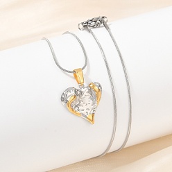 Сердце 304 двухцветные подвески из нержавеющей стали для женщин, золотые и нержавеющая сталь цвет, сердце, 17.99 дюйм (45.7 см), Кулон : 18x18.5x3.5 мм