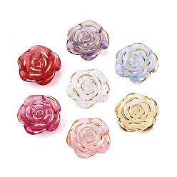 Mixed Color Transparent Acrylic Beads, Golden Metal Enlaced, Rose Flower, Mixed Color, 18.5x19x7mm, Hole: 1.6~1.8mm, about 467pcs/500g