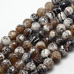 Верблюжий Природные пожары треск агат бисер нитей, окрашенные, граненые круглые, верблюжие, 14 мм, отверстие : 1 мм, около 28 шт / нитка, 14.56 дюйм
