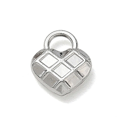 Platino Charms de aleación, dijes de corazón con estampado de cuadros, Platino, 12.5x10.5x4 mm, agujero: 3x4 mm