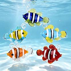 Mixed Color Handmade Lampwork Pendants, Clownfish with Stripe Charms, Mixed Color, 35~39x48~55x20~23mm, Hole: 4.5~5.5mm