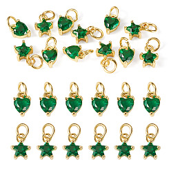 Green 12Pcs 2 Styles Brass Micro Pave Cubic Zirconia Charms, Real 18K Gold Plated, Lead Free, Green, 8~8.5x5~7x3.5~4mm, Hole: 3mm, 6pcs/style