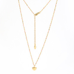 Misty Rose Stainless Steel Heart Pendant Necklaces, Enamel Style, Misty Rose, 18.90 inch(48cm)