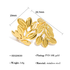 Золотой 304 из нержавеющей стали манжеты кольца, лист, золотые, 18~24 мм, внутренний диаметр: 18 мм