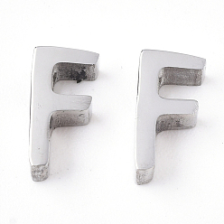 Letter F Anlaufgeschützt 201 Charms aus Edelstahl, Edelstahl Farbe, Buchstabe f, 8x4x3 mm, Bohrung: 1.6 mm