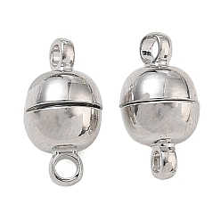 Platinum Brass Magnetic Clasp with Loop, Round, Rack Plating, Long-Lasting Plated, Lead Free & Cadmium Free, Platinum, 12x6mm, Hole: 1.7mm