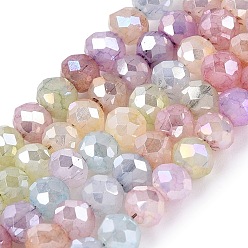 Gemischte Farbe Stränge aus gefärbten, krakelierten Imitations-Jadeglasperlen, Rondell, ab Farbe plattiert, facettiert, Gemischte Farbe, 4~4.5x3.5~4 mm, Bohrung: 0.8~1 mm, ca. 106~112 Stk. / Strang, 14.76~15.94 Zoll (37.5~40.5 cm)
