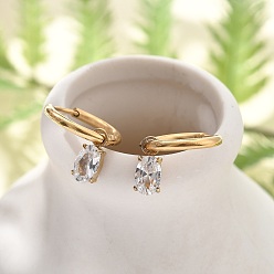 Золотой Ионное покрытие (ip) 304 серьги-кольца из нержавеющей стали с микропаве из кубического циркония, овальные, золотые, 20 мм, штифты : 0.8 мм