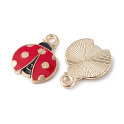 Красный Подвески из эмали и сплава, золотой свет, очарование божьей коровки, красные, 17.5x14x2 мм, отверстие : 2 мм