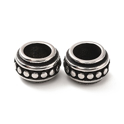 Antique Silver 316 Surgical Stainless Steel European Beads, Large Hole Beads, Rondelle, Antique Silver, 12.5x8mm, Hole: 7.5mm