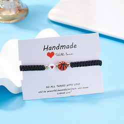 Basketball Спортивная тематика пластиковые подвески плетеные браслеты из бусин, регулируемые браслеты из нейлона, с подарочной картой, баскетбол, 6-1/4~11 дюйм (16~28 см)