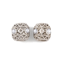 Платина Стойки покрытие сплава европейские шарики, с ABS имитации жемчуга, бусины с большим отверстием, баррель, платина, 11x11x10.5 мм, отверстие : 5.5 мм