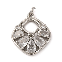 Платина Латунные микро проложить кубического циркония подвески, ромб прелести, с целью перехода в кольце, долговечный, без кадмия и без свинца, стойки покрытие, платина, 20.5x18x5 мм, отверстие : 3 мм