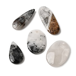 Кварц Турмалинизации  Подвески из кварца с натуральным турмалином, разнообразные, 26~60x15~40x4~16 мм, отверстие : 1.2~3 мм