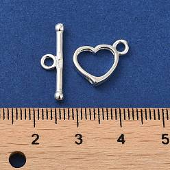 Sterling Silver 925 Sterling Silver Toggle Clasps, Heart, Toggle: 10x14mm, Bar: 19x6mm, Hole: 2mm