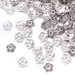 Antik Silber Farbe Tibetischen Stil Legierung Perlenkappen, Multi-Blütenblatt Blüte, Antik Silber Farbe, 7 mm
