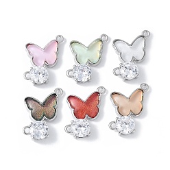 Платина Подвески-коннекторы из латуни с микропаве из кубического циркония и стекла, бабочка, стойки покрытие, долговечный, без кадмия и без свинца, платина, 17.5x17.5x4.5 мм, отверстие : 1.5 мм