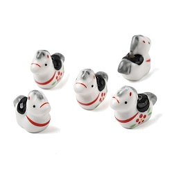 Белый Фарфоровые бусины ручной работы, лошадь, яркие глазированный фарфор, белые, 19.5x23.5~24.5x11.5 мм, отверстие : 2.5 мм