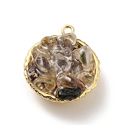 Флюорит Подвески из натурального флюорита, с реечным покрытием из латуни с покрытием из настоящего золота 18k, круглые, без кадмия, без никеля и без свинца, 24x20x10~13 мм, отверстие : 1.8 мм