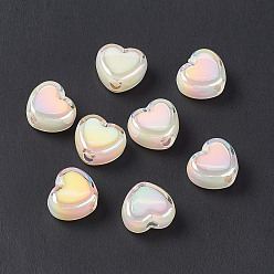 Old Lace UV Plating Rainbow Iridescent Acrylic Beads, Two Tone, Heart, Old Lace, 13x15x8mm, Hole: 3.6mm