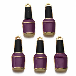 Purple Alloy Enamel Pendants, Light Gold, Cadmium Free & Nickel Free & Lead Free, Bottle, Purple, 26x9.5x3.5mm, Hole: 1.6mm