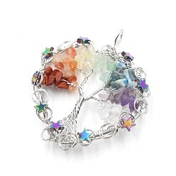 Смешанные камни Большие подвески в форме сердца из натуральных и синтетических драгоценных камней, медная проволока, обернутая в виде сердца, древо жизни прелести, платина, 56x50 мм