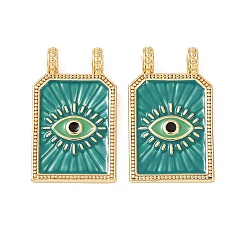 Настоящее золото 18K Латунные подвески, с эмалью, прямоугольник с оберегами от сглаза, без кадмия и без свинца, стойки покрытие, долговечный, реальный 18 k позолоченный, 29x17.5x6 мм, отверстие : 2.5 мм