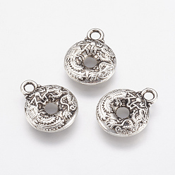 Antique Silver Alloy Charms, Disc with Dragon, Antique Silver, 15x12x2.5mm, Hole: 2mm