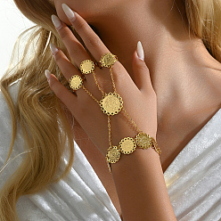 Золотой Роскошные латунные браслеты-кольца в ближневосточном стиле для женщин, плоско-круглые, золотые, 4 дюйм (10 см), внутренний диаметр: 7/8 дюйм (2.2 см), Кольцо: 16~18 mm