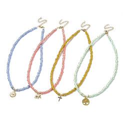 Mixed Shapes Ожерелье с подвеской из сплава и цепочками из стеклянных бусин, разнообразные, 14.96~15.16 дюйм (38~38.5 см)