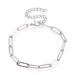 Нержавеющая Сталь Цвет 201 женские браслеты-цепочки со скрепками из нержавеющей стали, с карабинами из сплава и удлинителями из железной цепи, цвет нержавеющей стали, 6-1/4 дюйм (16 см)