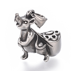 Antik Silber Farbe 304 Edelstahl Anhänger, Eichhörnchen, Antik Silber Farbe, 30x25x11.5 mm, Bohrung: 5x7 mm