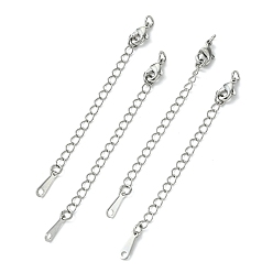 Real Platinum Plated SHEGRACE Brass Curb Chain Extender, End Chains with Lobster Claw Clasps and Teardrop Label, Cadmium Free & Nickel Free & Lead Free, Real Platinum Plated, 60~65mm