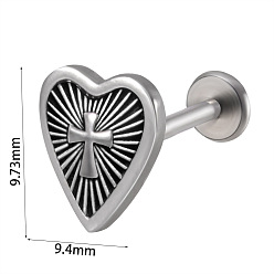 Сердце 304 безрезьбовая серьга-гвоздик из нержавеющей стали, козелок шпилька, плоская серьга сзади, цвет нержавеющей стали, сердце, 8 мм, штифты : 1.2 мм