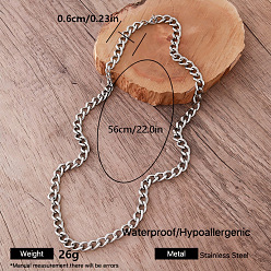 Couleur Acier Inoxydable Colliers vintage 6mm 304 en acier inoxydable à maillons cubains pour femmes, sans ternissement, couleur inox, 22.05 pouce (56 cm)